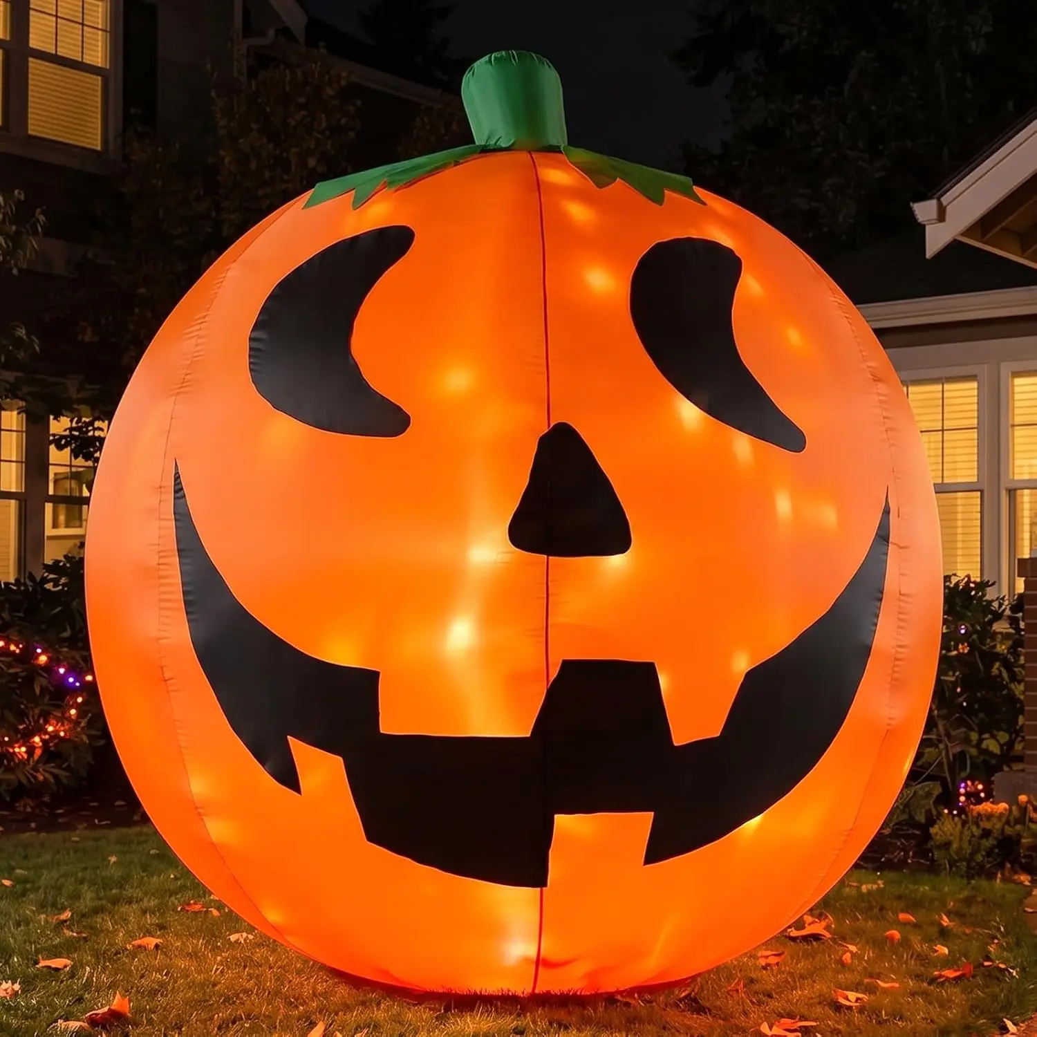 10FT Giant Halloween Inflatable Pumpkin with Rotating Lights | 2 powerful blowers for fast setup, ground stakes & tethers for stability. Perfect for lawn, garden & Halloween parties.spooky season decor, spooky yard decor, halloween yard decor, halloween g