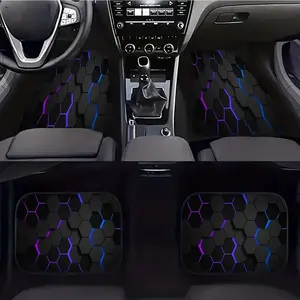 4pcs Abstract Purple Hexagon Pattern Car Mats, Car Floor Mats, Car Interior Accessory, Universal Fit, Easy to Clean, Suitable for All Models Interior Accessories, Suitable for Sedan and SUV, Fashionable Gift for Men and Women