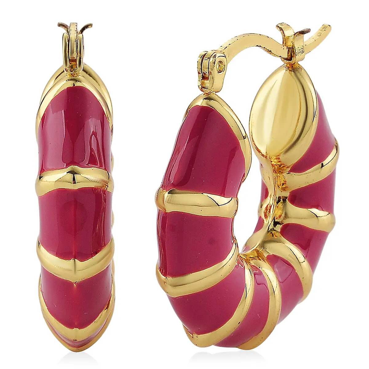 Bamboo Stalk Hoop Earrings in Stainless Steel .