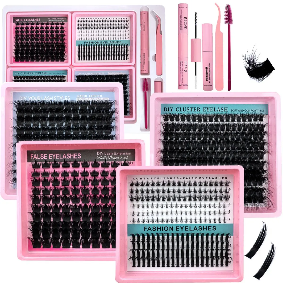 697Pcs Fluffy Lash Clusters, 4 Style Mini Boxes 100 Density Spiky Lashes Wispy Eyelash Clusters Kit 6-20mm Spiky Manga Lash Clusters Eyelash Extensions Individual Lashes, Diy False Eyelashes