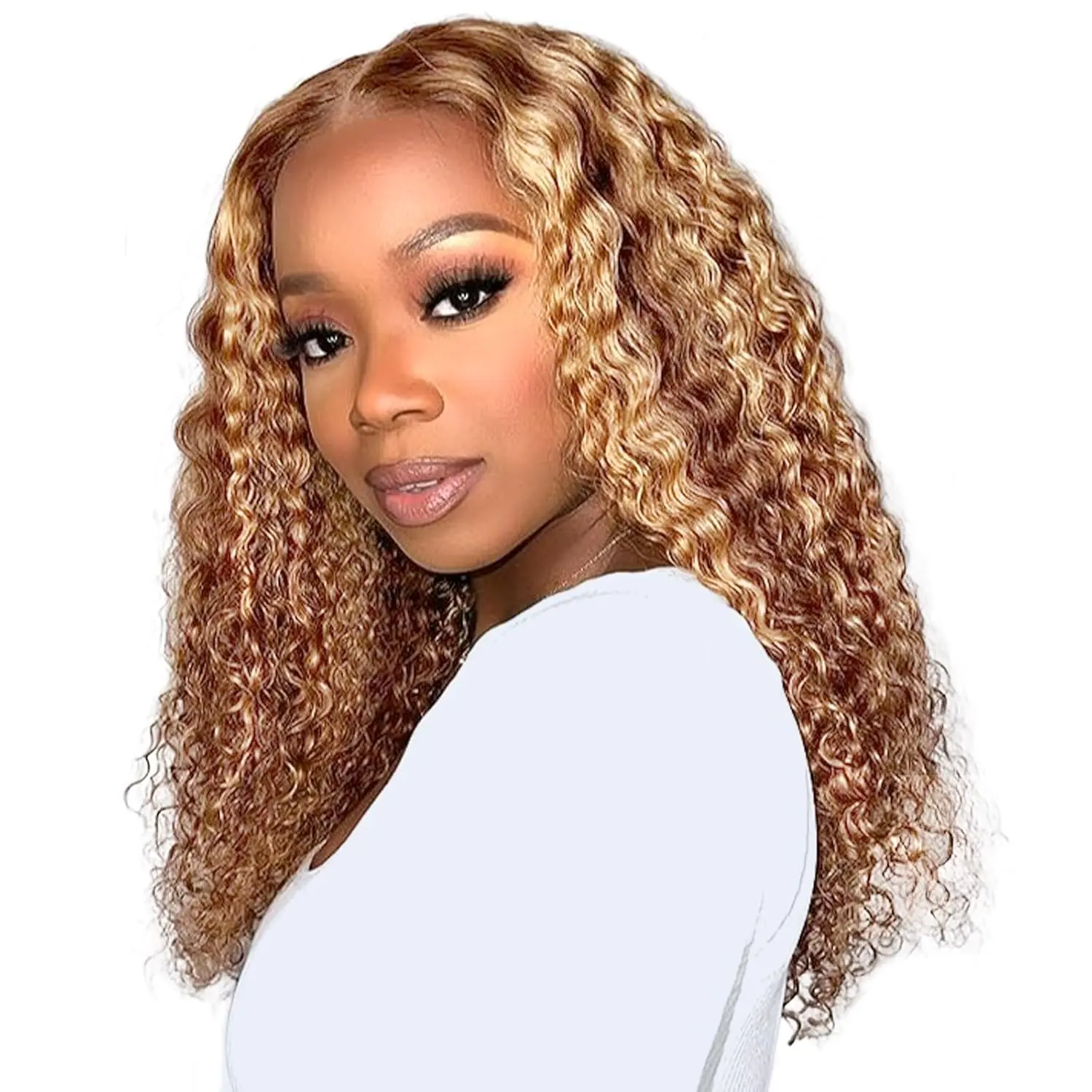 Highlight Ombre Bob Wig Human Hair 13x4 Culry Wave Lace Front Wigs Human Hair 180% Density Honey Blonde Curly Bob Wig for Women Pre Plucked 4/27 Colored Wet and Wavy Lace Frontal Wig
