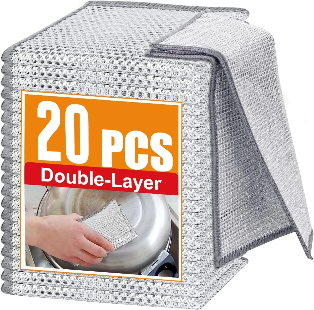 Double Layer Steel Wire Dishcloth, 20 Pcs Double-Layer Steel Wire Cleaning Cloth,Powerful Cleaning Non-Scratch Wire Dishcloth Rag for Cookware, Sinks, Dishes, Stove Tops (7.87''x7.87'') New Upgrade