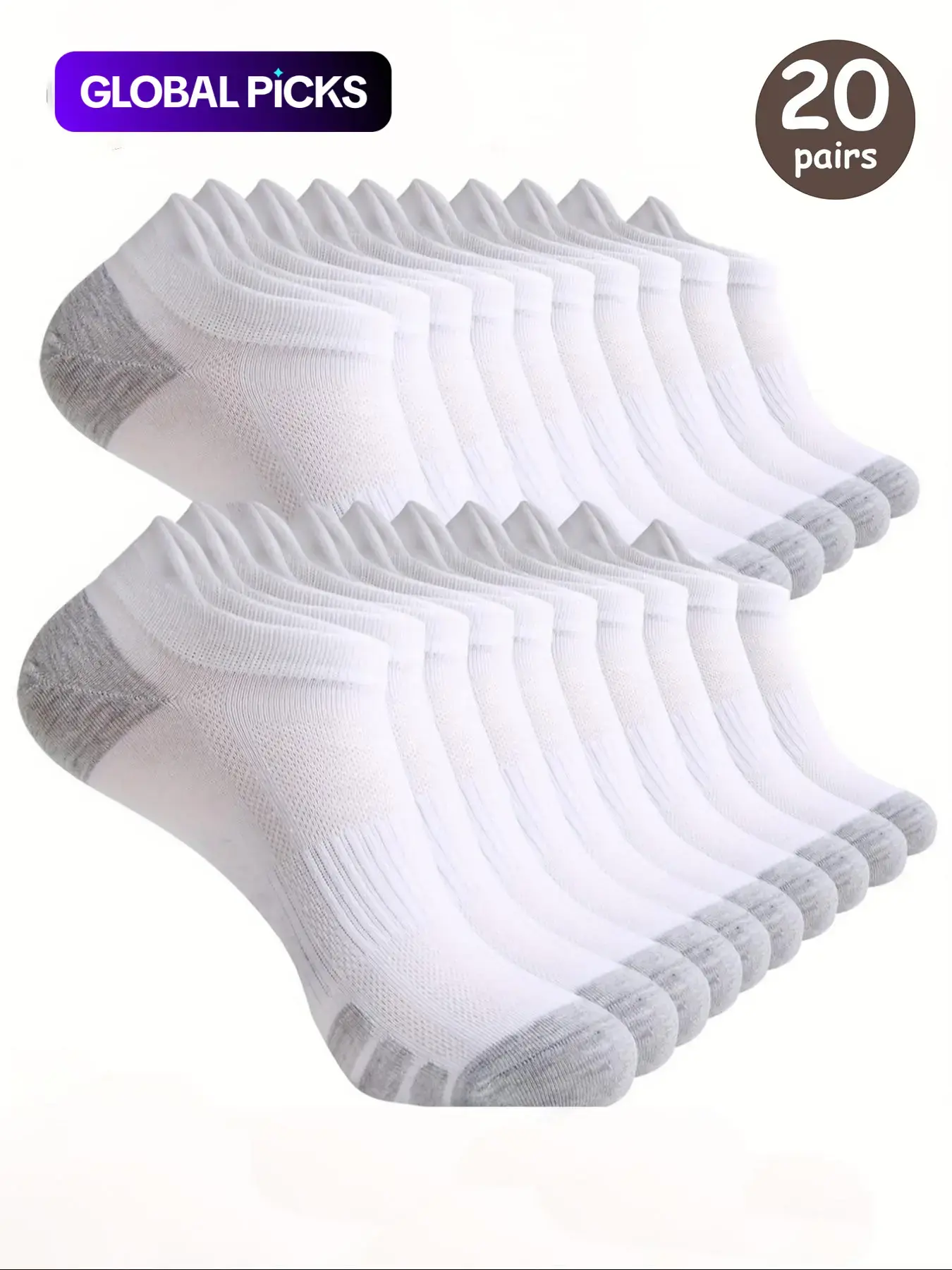 Men's Patchwork Print Ankle Socks, Casual Moisture Wicking Low Cut Socks for Daily Wear, Soft Comfy Breathable Fabric Socks for All Seasons, White Socks