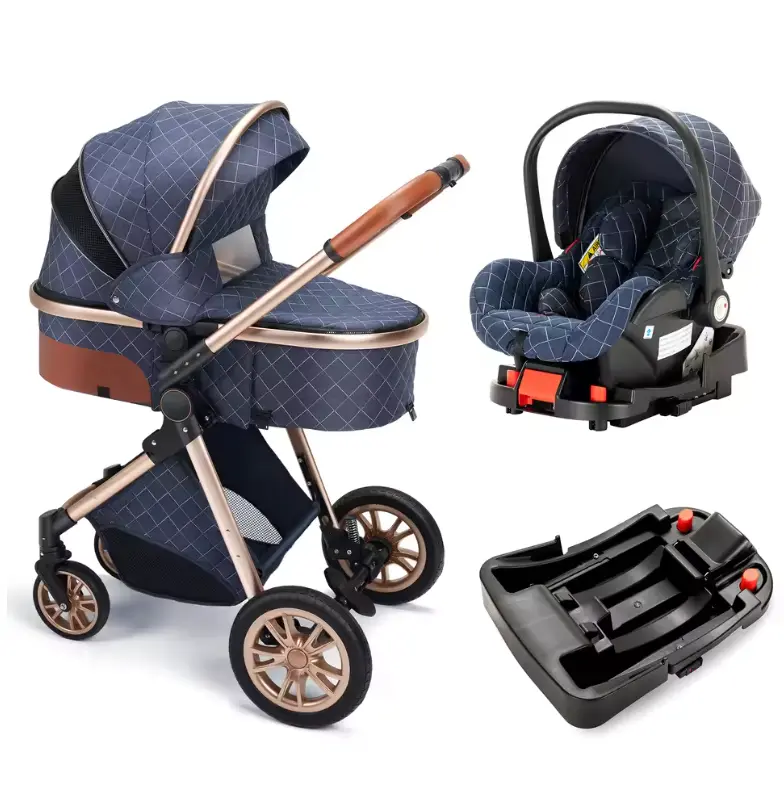 Cream 6-in-1 High Landscape Baby Travel System Stroller, Foldable Shock Absorb 4-Wheel Newborn Pram with Infant Car Seat & Base, Lightweight Pushchair Carriage, Includes 6 Free Baby Accessories for 0-2 Years Old Infants,slammed baby stroller