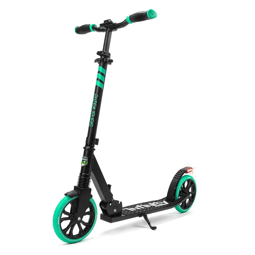 Compact Foldable Kick Scooter for Teens & Adults, Aqua Alloy Frame with Front Suspension, Adjustable Handlebar, Extended Deck, 8-Inch Wheels & Rear LED Light, Scooter Wheels, Indoors/Outdoors, Adjustable Handlebar Height, Compact Kick Scooter