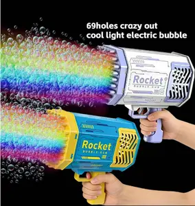 69 Holes Toy Bubble Gun for Kids Bubble Machine for Toddlers 1-3 4-8 Girls Boys, Rechargeable Bubble Blower Guns for Wedding Summer Outdoor Party with Bubble Solution