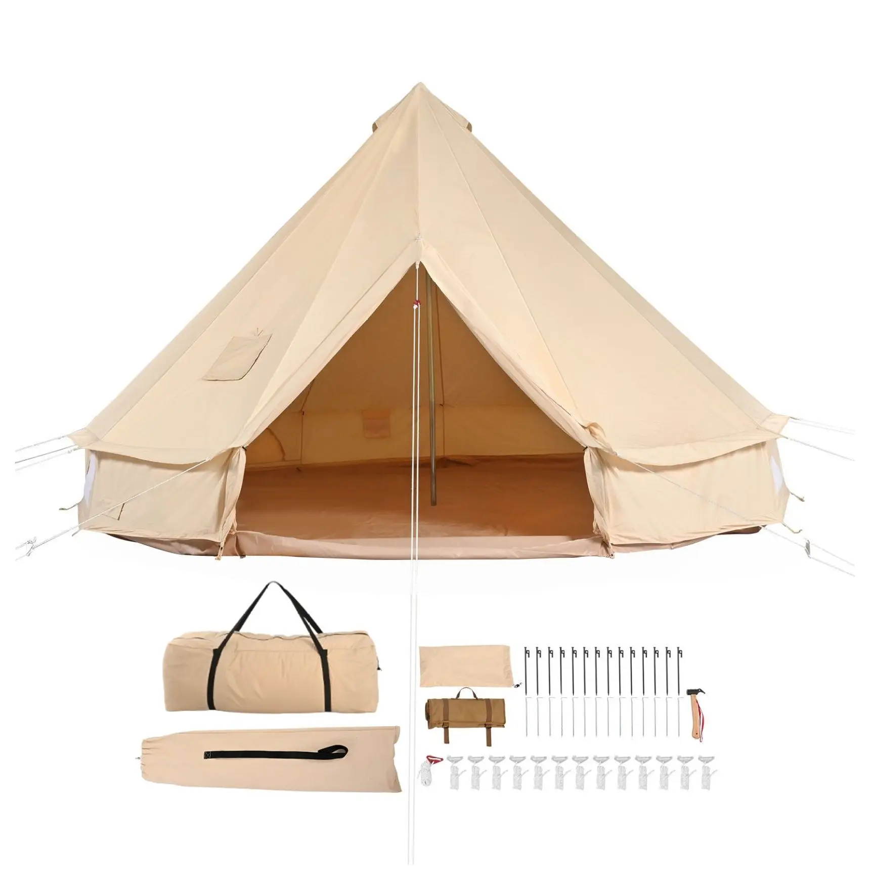 Canvas Bell Tent 6m/19.68ft, 10 Person Yurt Tent for Camping - 4 Season Canvas Tent with Stove Jack, Breathable TC Cotton Tent for Outdoor & Family Camping 10-12 Person Mongolian Yurt Tent
