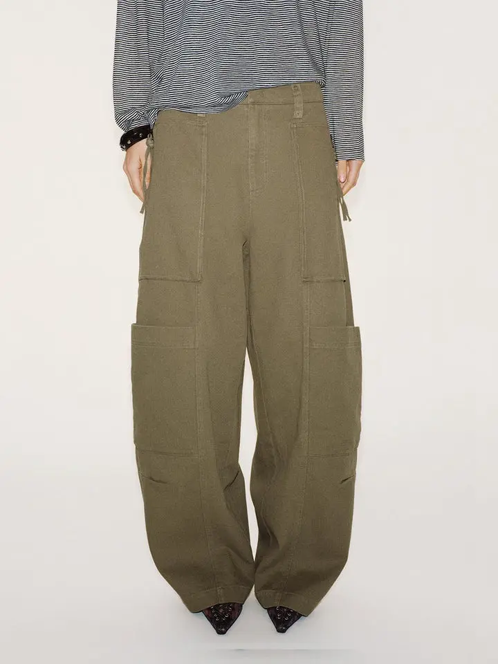 URBAN REVIVO 2026 Summer Women's Cotton Cargo Pants with Zipper Pockets, Casual Tapered Trousers for Everyday