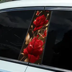 2 pieces of red rose and butterfly creative pattern car sticker, easy to tear and easy to stick B-pillar protection decal, car B-pillar decal accessories, Side Decals, Sticker For Cars, Car Decorative Sticker