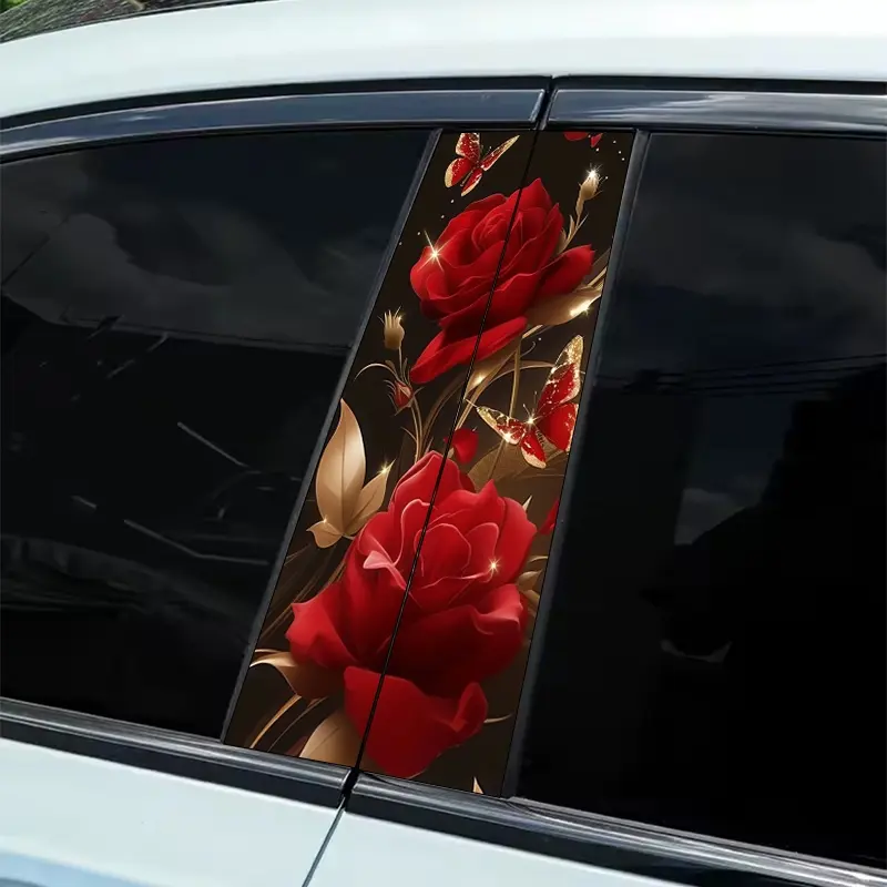2 pieces of red rose and butterfly pattern car sticker, easy to tear and stick B-pillar protection decal, car B-pillar decal accessories, Side Decals, Automotive Decals, Automobile Decals, Car Decorations, Vehicle Decoration, Decal For Cars