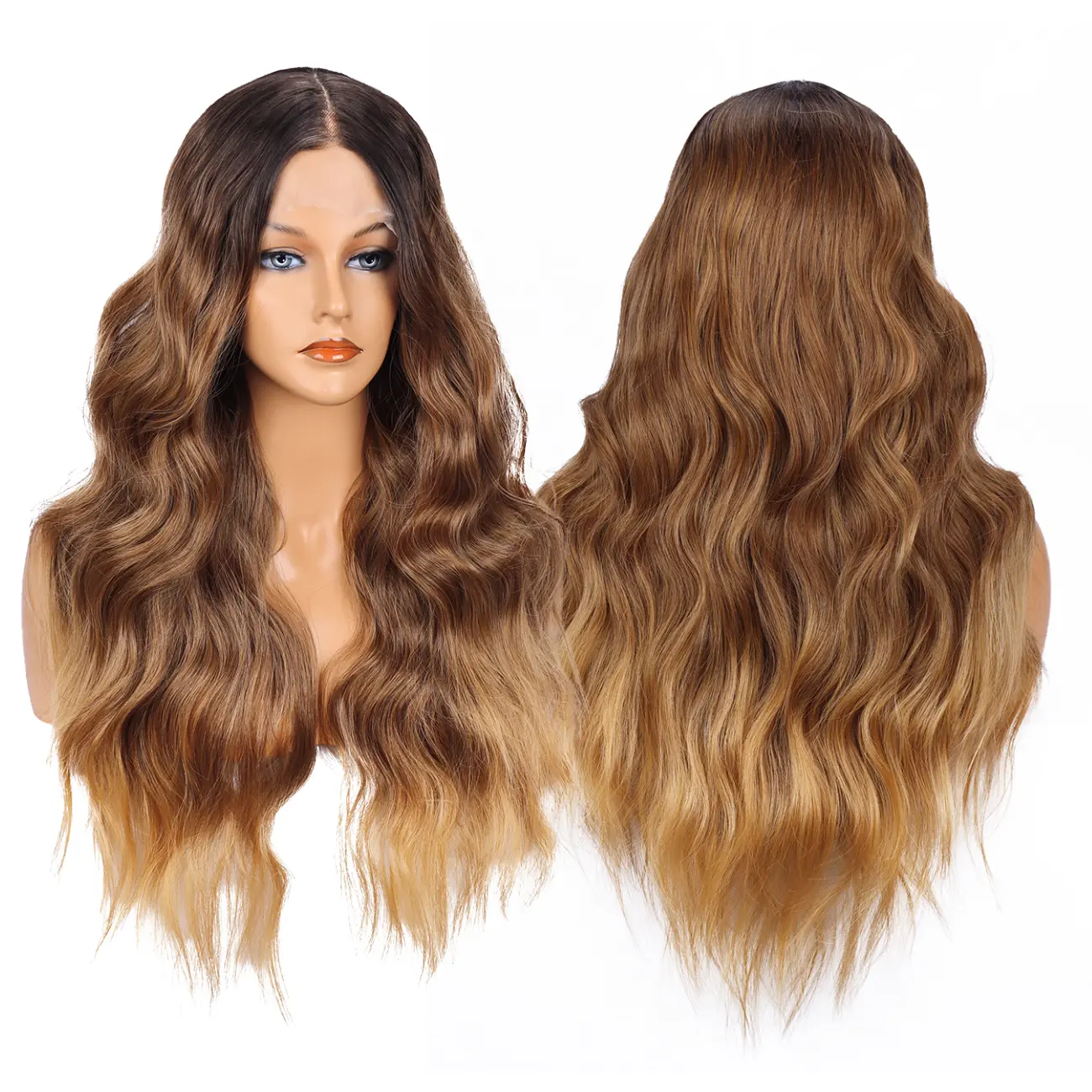 28 Inch Lace Front Honey Brown Wigs for Women Long Middle Part Glueless Natural Hair Synthetic Heat Resistant for Daily Party