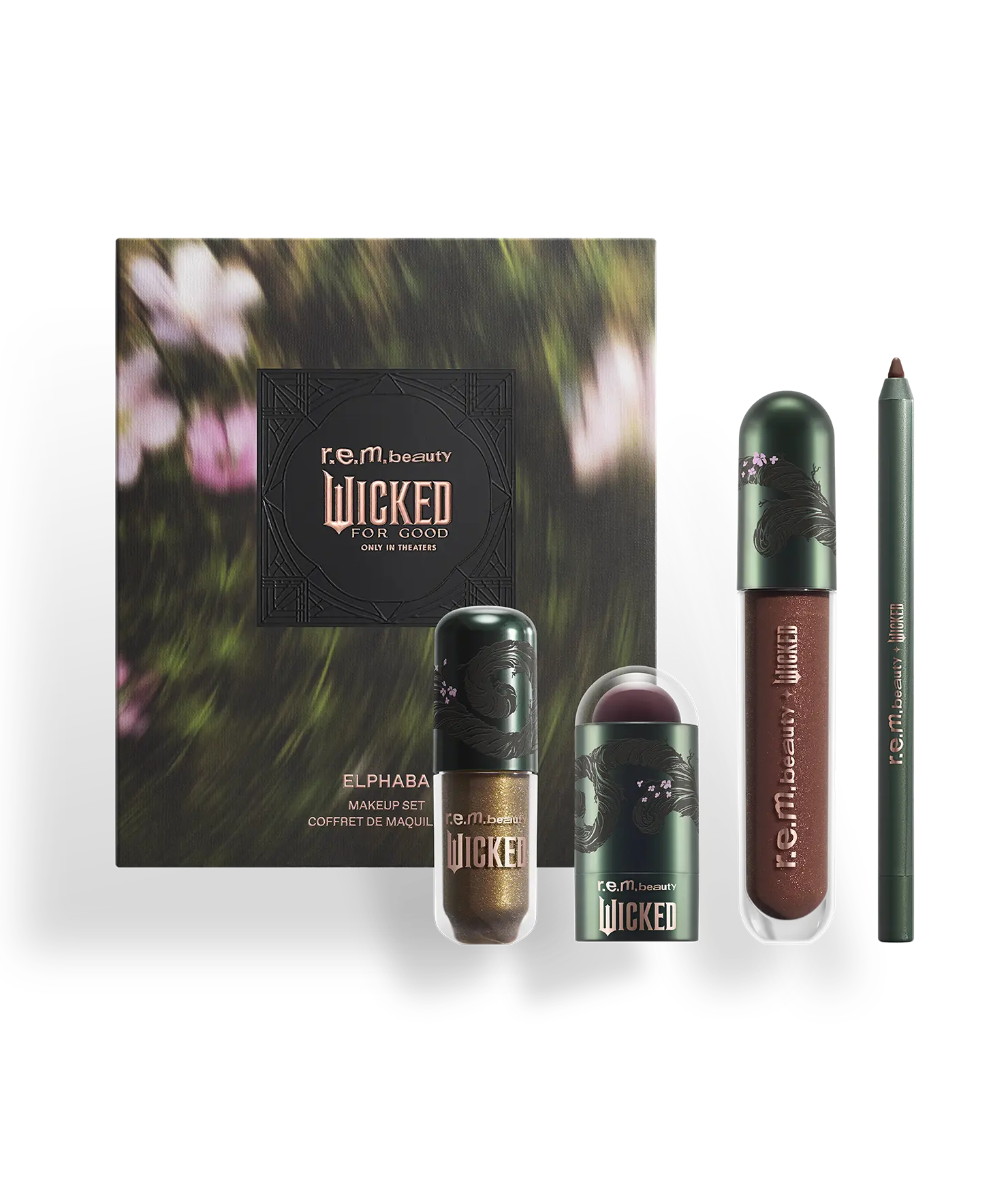 r.e.m. beauty x Wicked: For Good Elphaba makeup set - includes eyeshadow, blush & lip stick, lip liner, and lip gloss r.e.m. beauty x Wicked: For Good Elphaba makeup set - includes eyeshadow, blush & lip stick, lip liner, and lip gloss