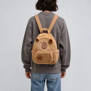 Women's Plush Capybara Backpack for Women & Girls Fluffy Cartoon Daypack with Zipper Closure for Travel & School