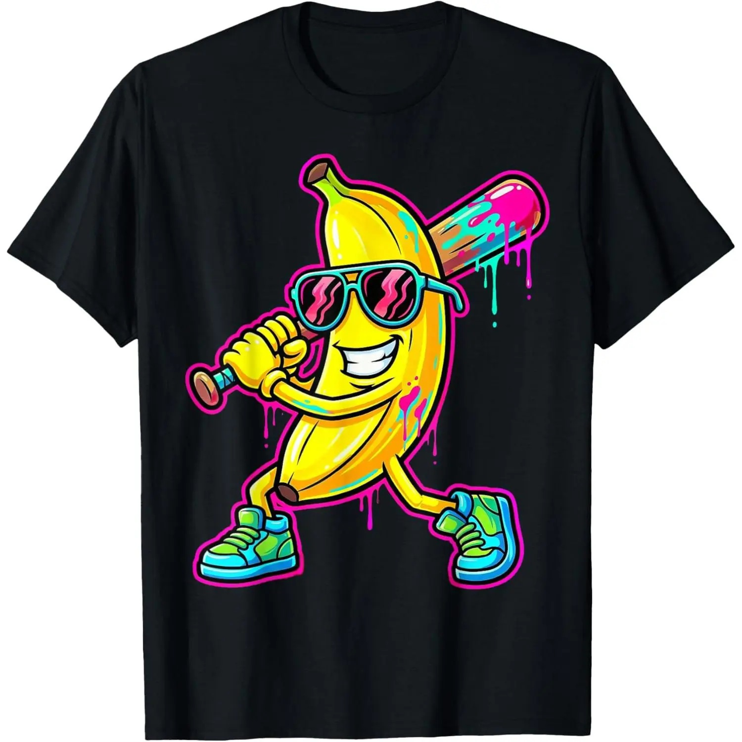 Boys' Cute Doodle Graphic Tee - Funny Banana, Baseball, Drip Ice Cream Print Sleepwear Shirt for Youth Kids, Doodle Graphic Shirt