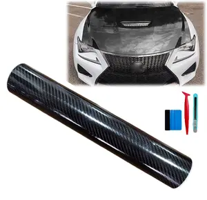 12In x 59In Carbon Fiber Vinyl Wraps Self Adhesive Film, High Gloss Black Carbon Fiber Car DIY Vinyl Wrap Sticker Wrap Roll With Air Release Technology