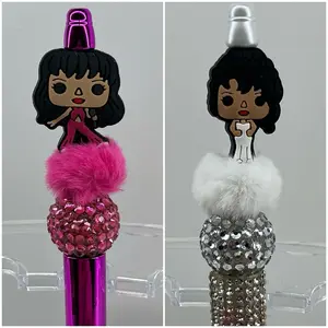Focal Beaded Pen with Adorable Doll Topper in Pink & White Fur Options for Stylish Writing