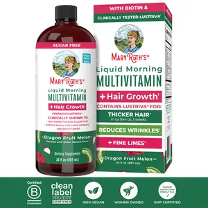 MaryRuth's Liquid Multivitamin +  Hair Growth - Clinically Tested Lustriva for Thicker Hair in Women - Improve Facial Wrinkles - Vegan - 30 Fl Oz