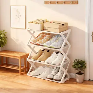 This is a practical four-layer X-shaped shoe rack and cabinet. The four-layer layout can accommodate multiple pairs of shoes for classified placement. The X-shaped stable structure is resistant to shaking and has strong support, making it less likely to d