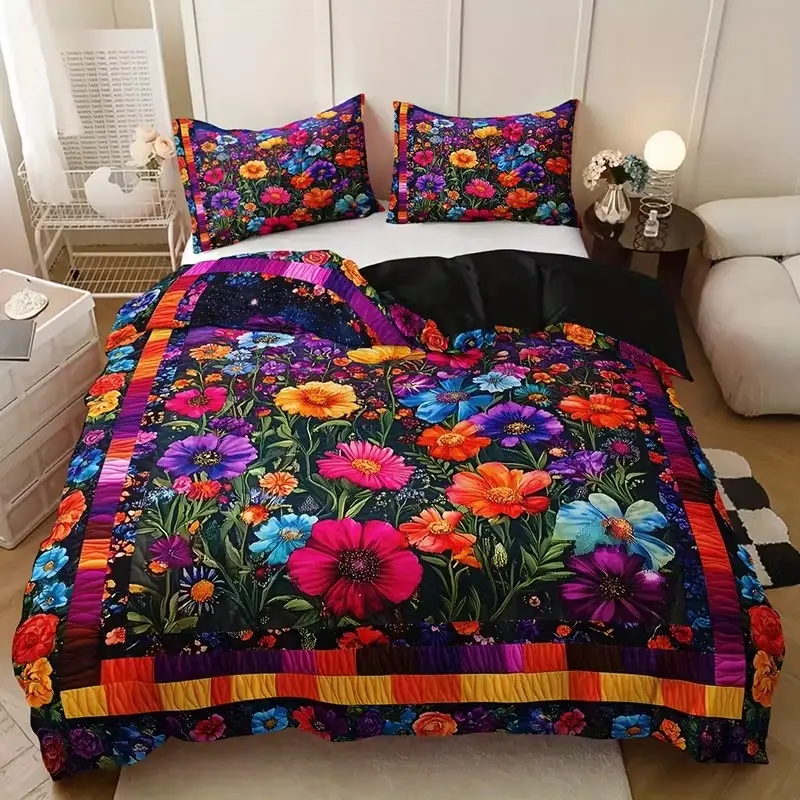 2-3pcs Vibrant Floral Bedding Set (1 Fitted Sheet + 1-2 Pillowcases), High-Quality Print, Comfy Bed Sets, Cozy Bedding Set, All Seasons Home Dormitory Use, Theme Bedding Set, Decorative Bedding Set, Decorative Bedsheet Sets, Bedroom Bedding Set