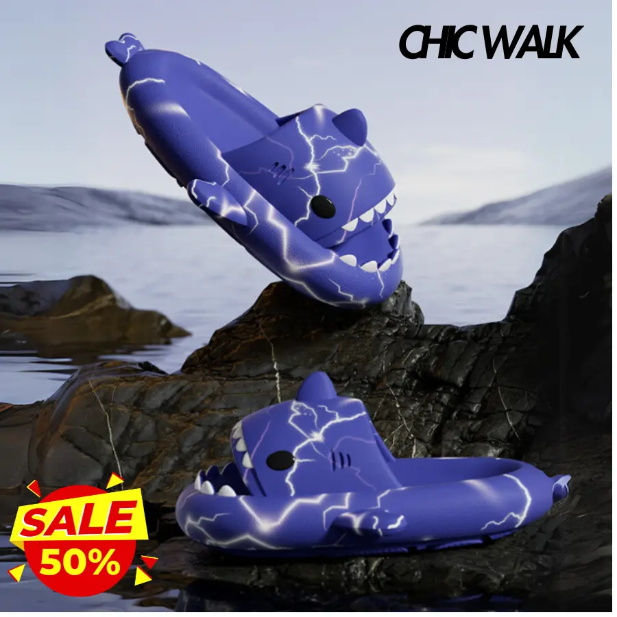 Summer Cute Cartoon Thick Sole Bottom Shark Slides Slippers Lightning Shark Slippers for Women Men Shoe Flipflop Footwear Tsinelas Walking