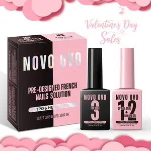 NOVO OVO UV Nail Glue and Builder Gel 2 in 1, No Wipe Top Coat Kit for Predesigned French Tip Nail Tips, HEMA TPO FREE, Super Strong Adhesive for Press on Acrylic Nails, Long Lasting, Easy to Use