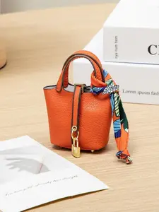Mini Vegetable Basket Bag Pendant, High-Quality Leather Car Keychain, Earphone Bag Pendant with Colorful Strap – The Best Gift for Your Girlfriend