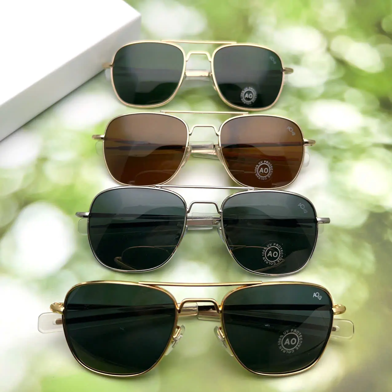 Classic American Optical ( AO) luxury pilot-style sunglasses with glass lenses, UV400 protection
