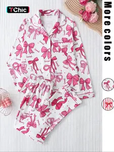 Women's Long Sleeve Striped Pajama Set, Button-Front Top & Elastic Waist Pants, Casual Fitted Sleepwear for Spring & Fall, Casual Comfy Pajama