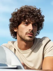 Short Curly Wig for Men, Curly Bob Wigs, Stylish and Natural Look, Perfect for Daily Wear, Easy Maintenance, High-Quality Synthetic Hair, Synthetic Fiber Wig