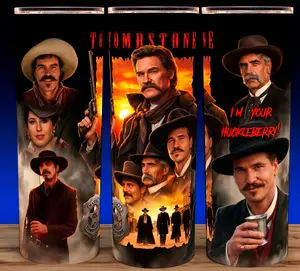 Tombstone 90s Western Classic with Wyatt Earp - Doc Holiday and More Cup Mug Tumbler 20oz Stainless Steel Tumbler with Slide Closure Lid, Reusable Plastic Straw, Handmade Design - Drinkware Flask