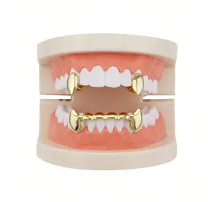 Hip-Hop Single Tooth Grillz – 14K Gold Plated, Classic Golden Cap, Unisex Dental Jewelry