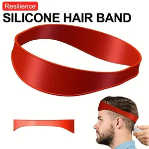 1pc Men's Red Silicone Haircut Band - Flexible, Curved Hair Trimming Guide for DIY Home & Travel Use, Soft Grip Hair Styling Tool