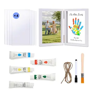 Transparent Handprint Double Layer Photo Frame Kit with Paintbrush, Home Handprint Set, DIY Custom Memorial Gifts, Mother's Day, Father's Day
