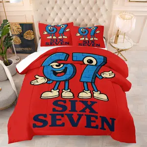 Trendy Number "67" Printed Comforter Set (with 1 or 2 Pillowcases) – Fun & Food Style, Fashionable Gift Choice, Warm Comfortable Sleep Partner, Bedding Sets