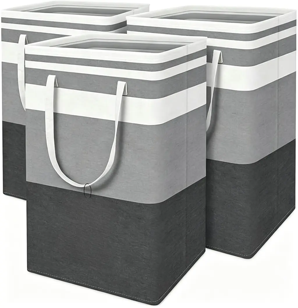 3-piece laundry basket set, individual waterproof laundry baskets, tall clothing baskets with carry handles, suitable for home and dorm towels, gradient gray