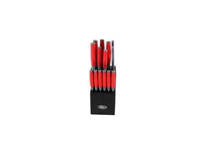 Oster 81006.14 Lindbergh 14 Piece Stainless Steel Cutlery Black Block Set, Red Handles