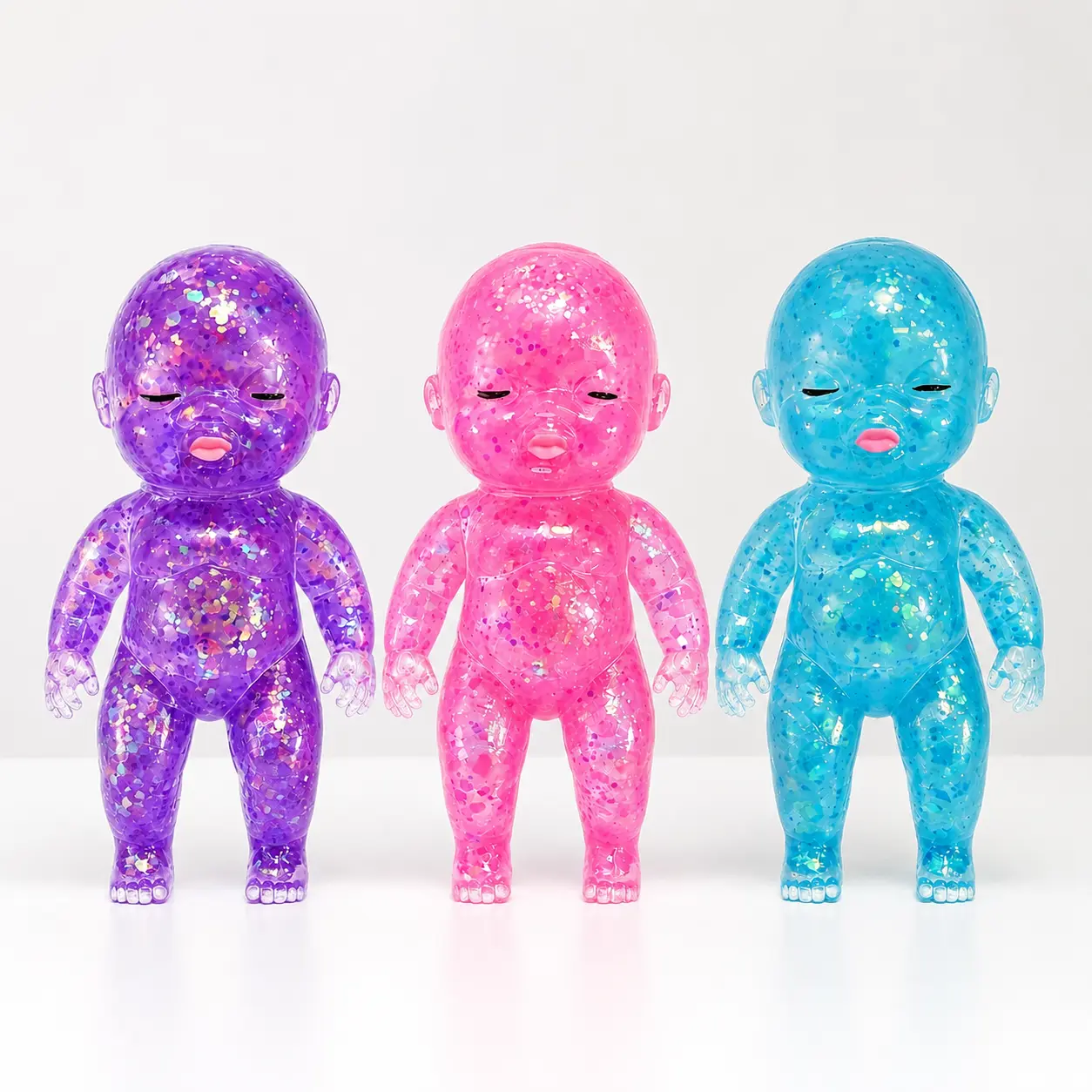 Giant Baby Toy 3-Pack, Sparkly Stress Relief Fidget Toys for Kids & Adults, Soft Sensory Squeezing Grip Toy, Non-Toxic TPR Material Sparkle Squishies Set (Pink/Purple/Blue)
