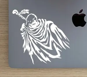 Berserk Guts Silhouette White Vinyl Sticker for Trucks, Cars, laptops, & More.
