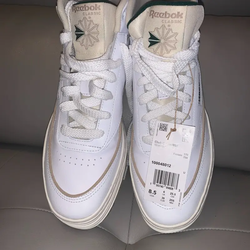 Reebok Classic Club C Geo Mid Tennis Shoes WHT Chalk DRK Green sz 8.5 NIB Comfortable Sneakers for Women