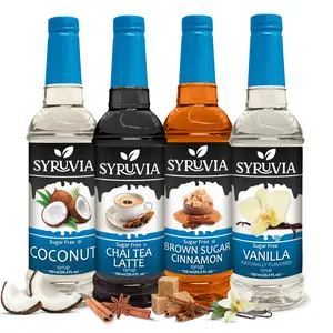 Syruvia Sugar Free Coffee Syrup Variety Pack – Coconut, Chai Tea Latte, Brown Sugar Cinnamon & Vanilla – Kosher, Gluten-Free Syrups for Coffee, Desserts & More – 25.4 fl oz Bottles (4-Pack)