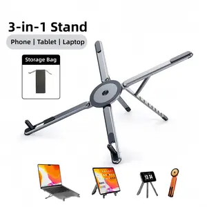 3-in-1 Magnetic Laptop Stand & Tripod for Desk – Foldable Aluminum Adjustable Riser with Strong Magnetic Grip, Portable Holder for MacBook, iPad, iPhone & 4–16” Devices