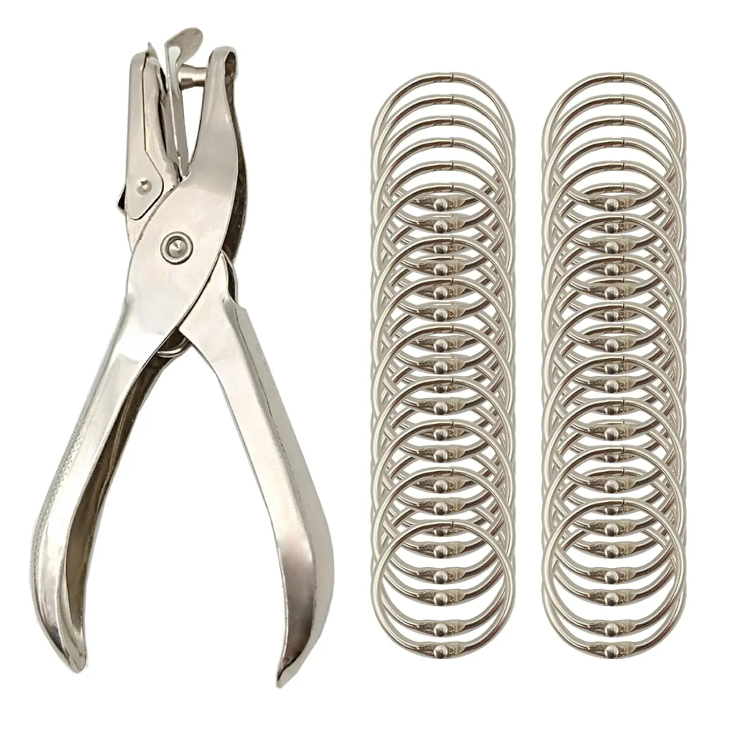 (40-Pack) 1 in Nickel-Plated Steel Book Rings, Durable Stylish Binder Rings with Metal Single Hole Puncher, Office Stationery for Document Organization & Secure Index Card Hold
