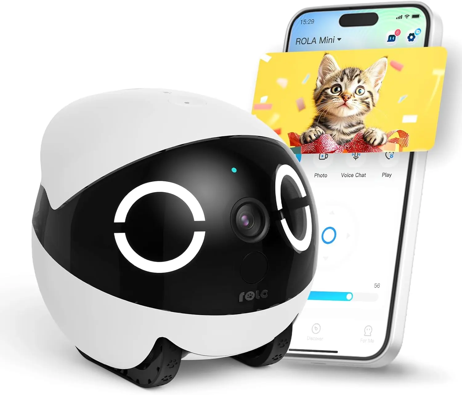 Enabot EBO 2K Camera Robot, ROLA Mini Battery-Powered Movable Indoor Pet Camera with Phone App, 1-Touch Call, 2-Way Talk, Night Vision, Motion Detection, Video Recording, Speaker, Button, Cable, Remote, Charging Function campingessentials tiktokshopbackto