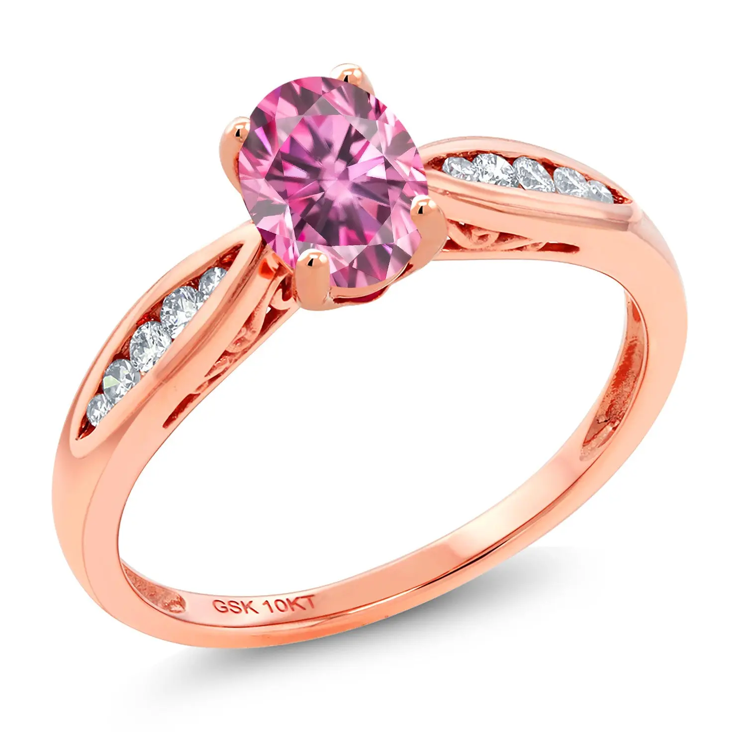 Gem Stone King 10K Rose Gold 7X5MM Oval Gemstone Birthstone and Diamond Engagement Ring | Wedding Engagement Anniversary Promise Gold Ring For Women | Size 5,6,7,8,9