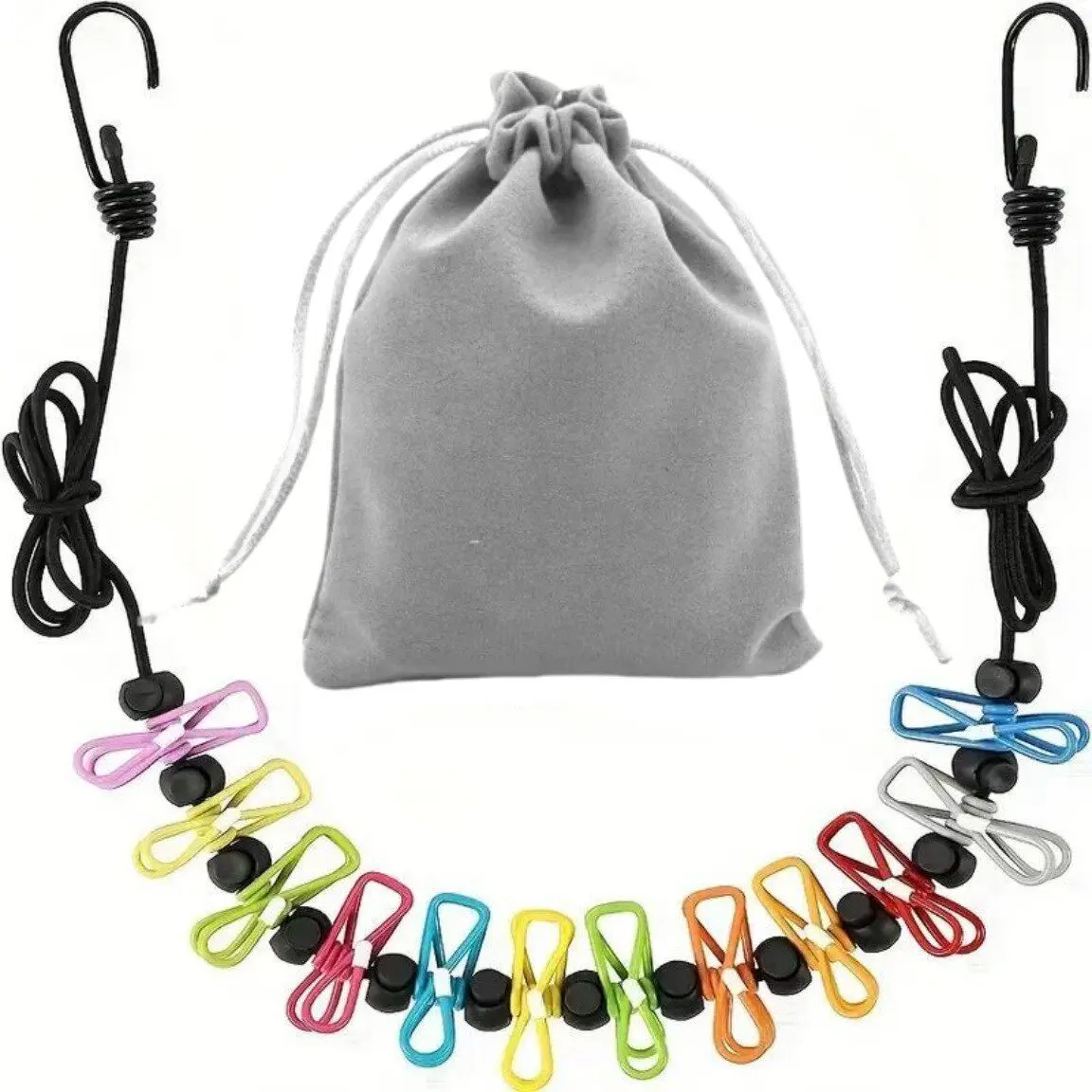 Retractable Portable Clothesline with 12 Clothes Clips - Home Organiser for Indoor Laundry Drying, Outdoor Camping Travel Home Supplies