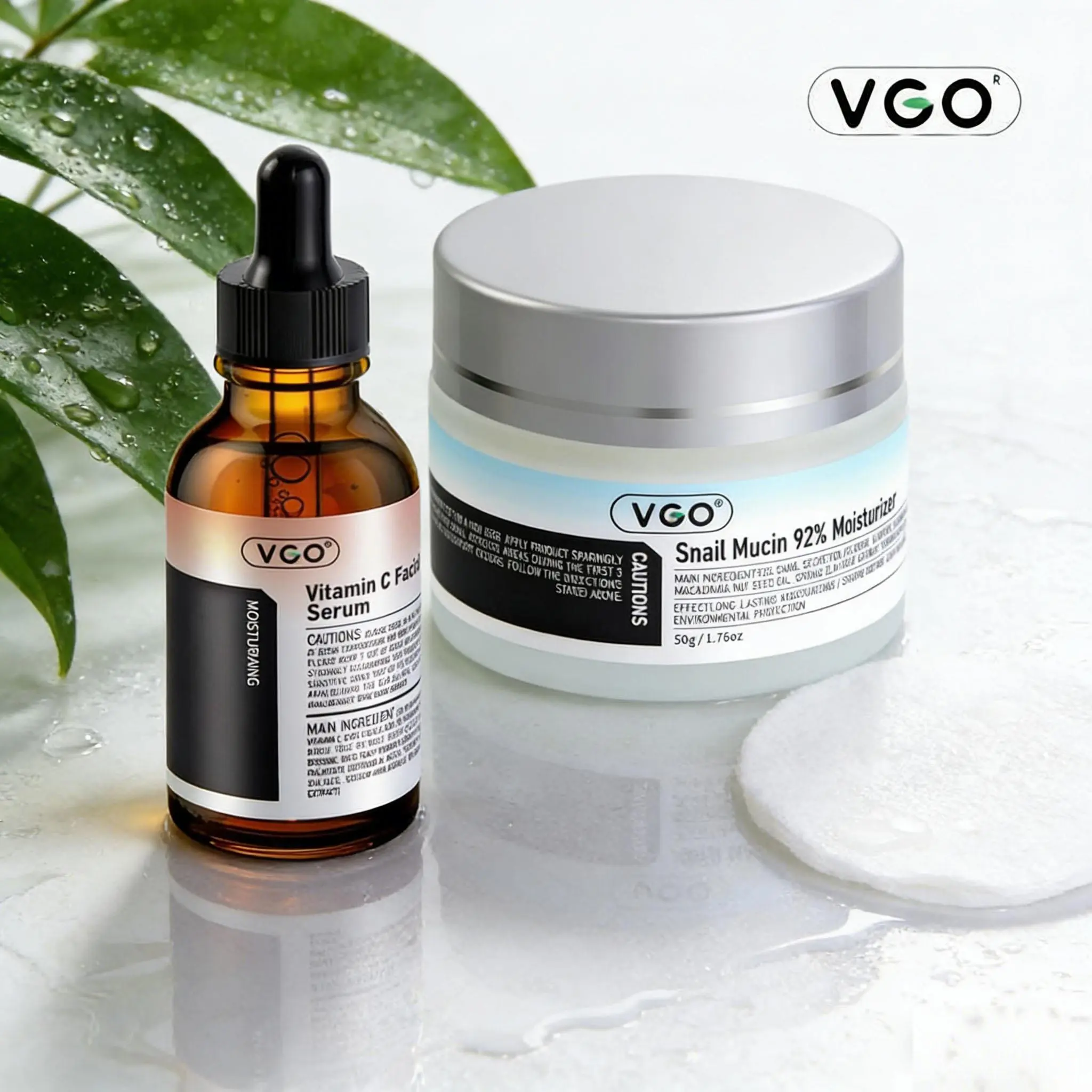 VGO Unscented Anti-Aging Skincare Set - 10% Vitamin C Brightening Facial Serum, 92% Snail Mucin Restore Cream, 50ml Ammonia-Free Daily Kit for All Skin Types, Radiance Boost for Healthy Skin