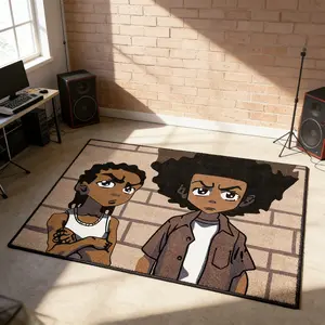 The Boondocks Anime Character Theme Carpet, American Street Style Living Room Mat, Retro Animation Bedroom Bedside Rug, Anti-Slip Durable Studio Decor, Cartoon Pattern Rug, Decorative Rug, Non Slip Rug