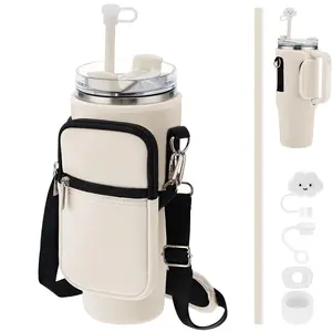 Stanley Bag with Phone Pocket for Stanley 40oz Tumbler, Water Bottle Carrier Bag with Straw Cover, Stanley Holder with Adjustable Strap for Stanley Cup Accessories Drinkware Mug