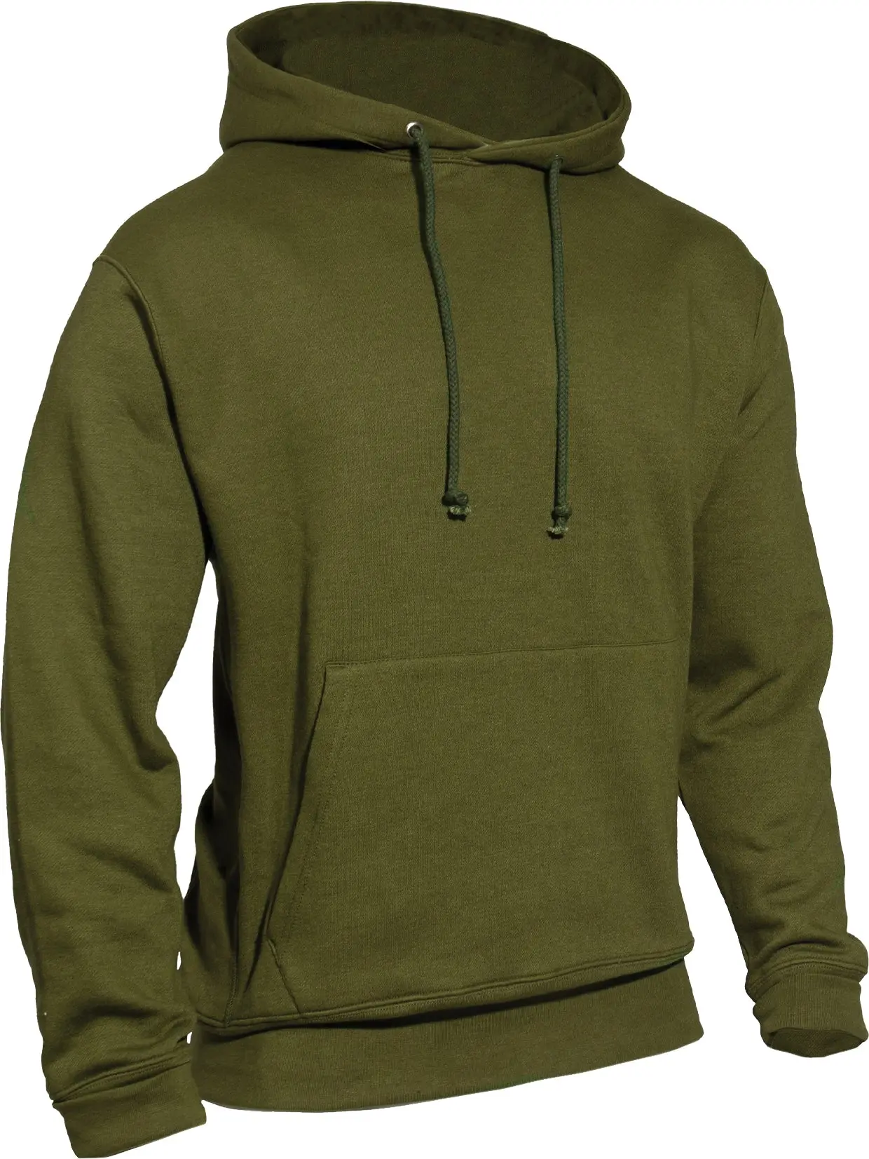 Men's Olive Drab Everyday Pullover Hooded Sweatshirt, Menswear Tops with Stretch Fabric, Camo-Inspired Design, Kangaroo Pocket, Soft, Classic, Layer, Long Sleeve, Fleece, Cotton