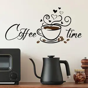 Coffee & Letter Pattern Wall Sticker, 1 Set Self Adhesive Wallpaper, Decorative Sticker for Home Living Room Kitchen Dining Room, Sticker Decorations, Vinyl Stickers, Decal Sticker, Wall Art Stickers, Household Decoration Supplies